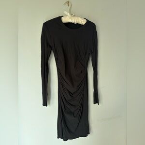 James Perse Black Long-Sleeve Ruched Bodycon Dress